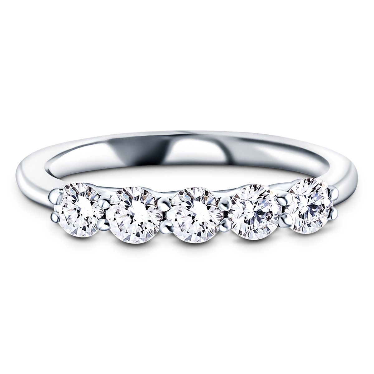 Five Stone Diamond Ring with 0.75ct G/SI Quality in 18k White Gold - All Diamond