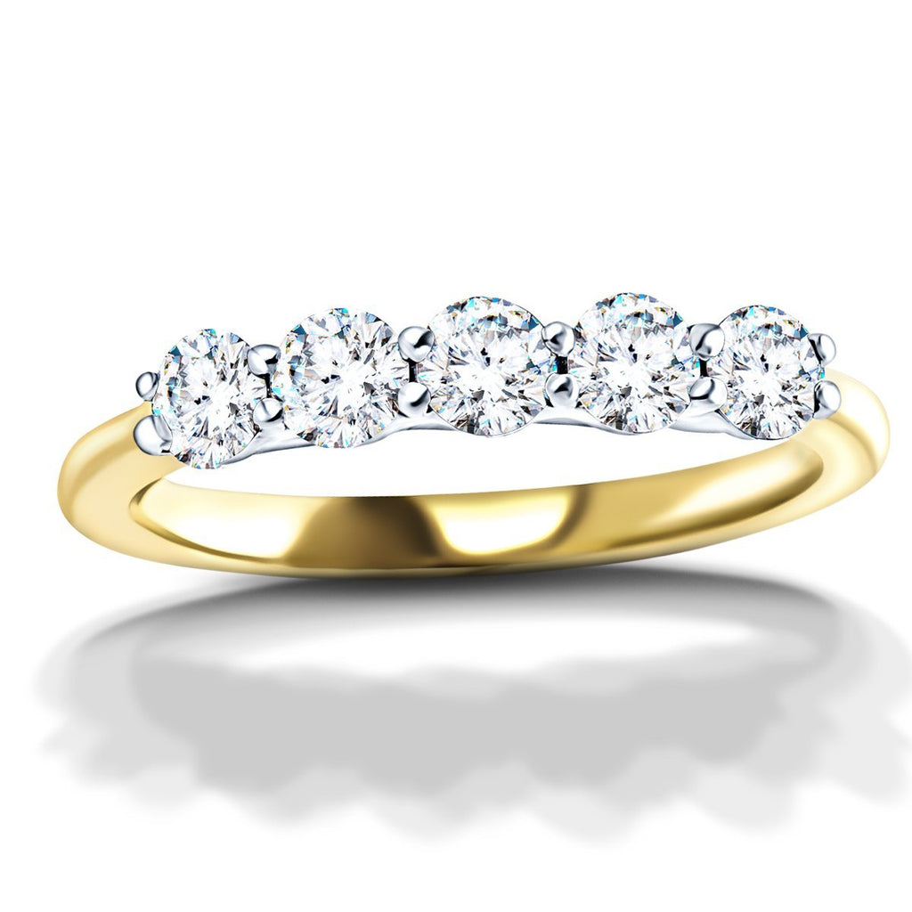 Five Stone Diamond Ring with 0.75ct G/SI Quality in 18k Yellow Gold - All Diamond