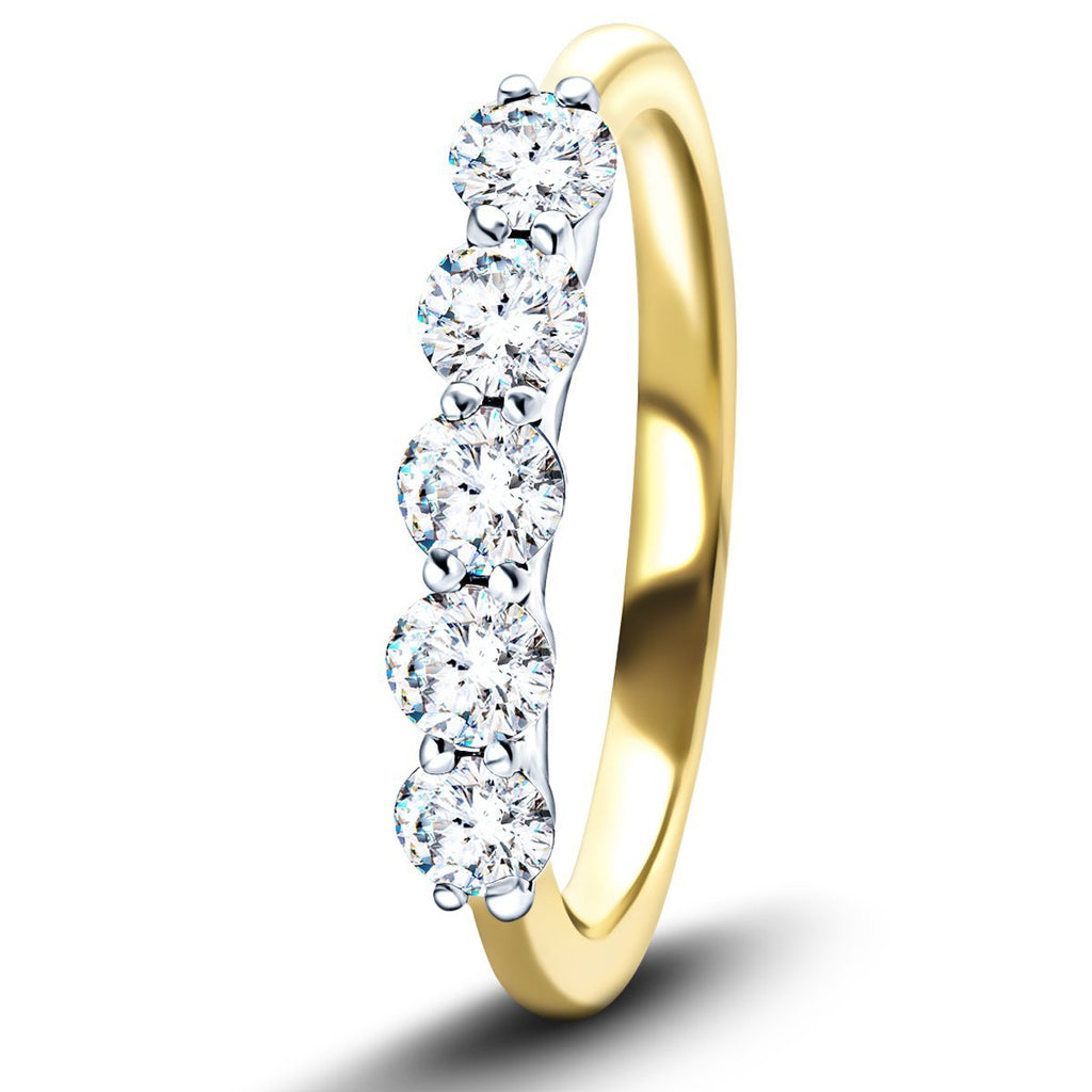 Five Stone Diamond Ring with 0.75ct G/SI Quality in 18k Yellow Gold - All Diamond
