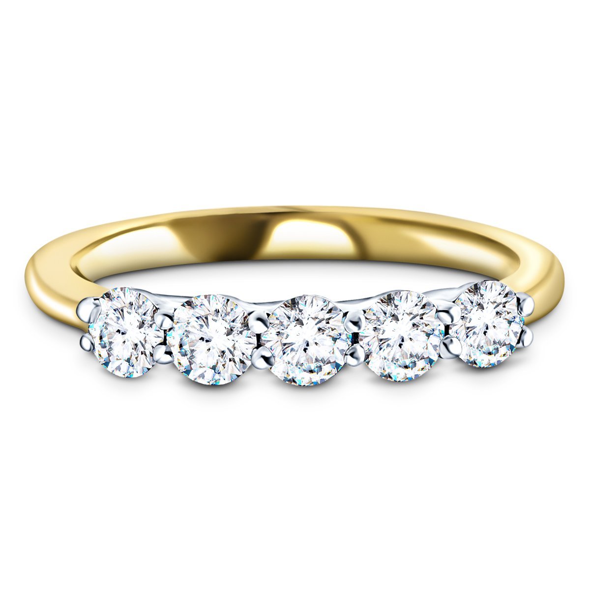 Five Stone Diamond Ring with 1.00ct G/SI Quality in 18k Yellow Gold - All Diamond