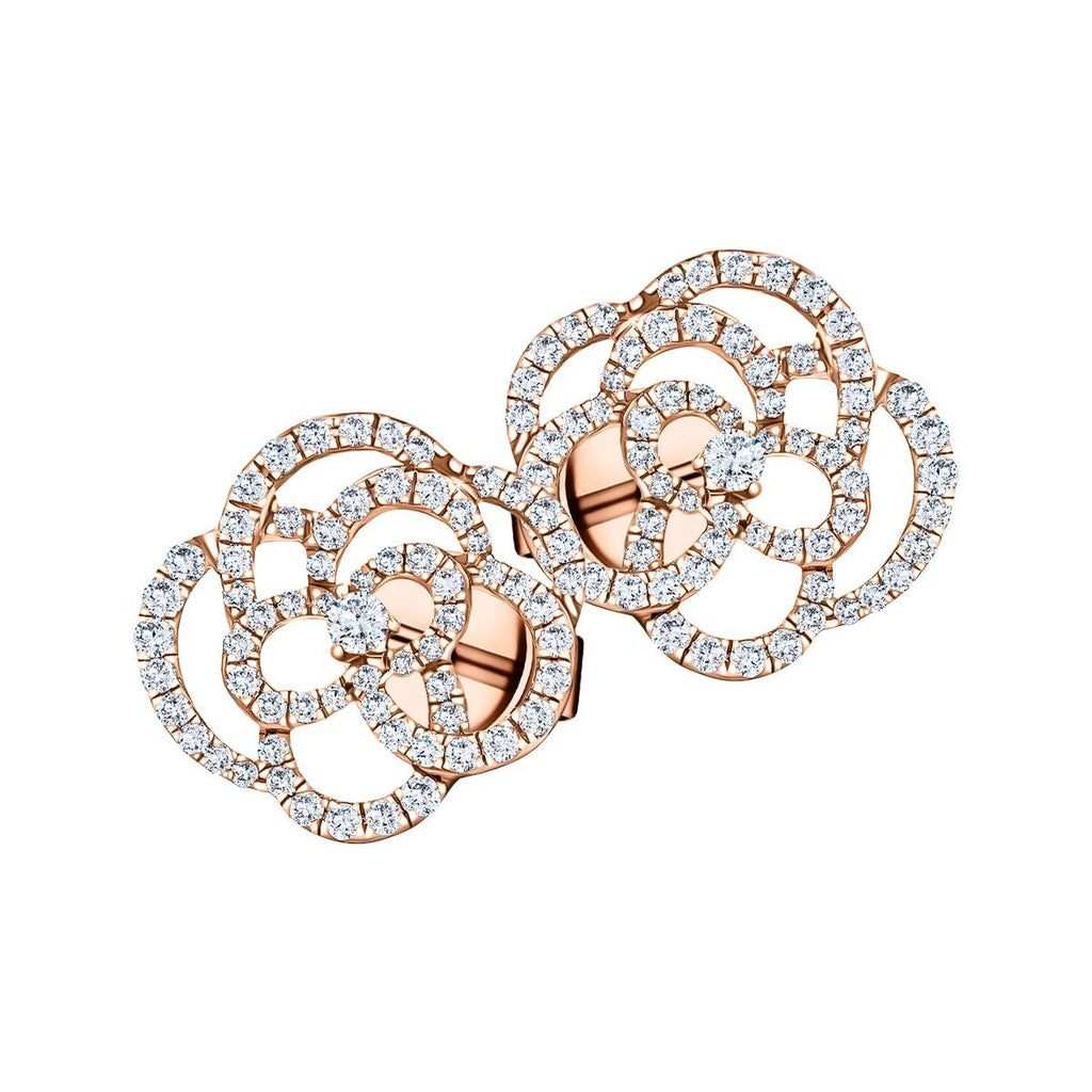 Flower Diamond Earrings 0.70ct G/SI Quality 18k Rose Gold 13.5mm - All Diamond