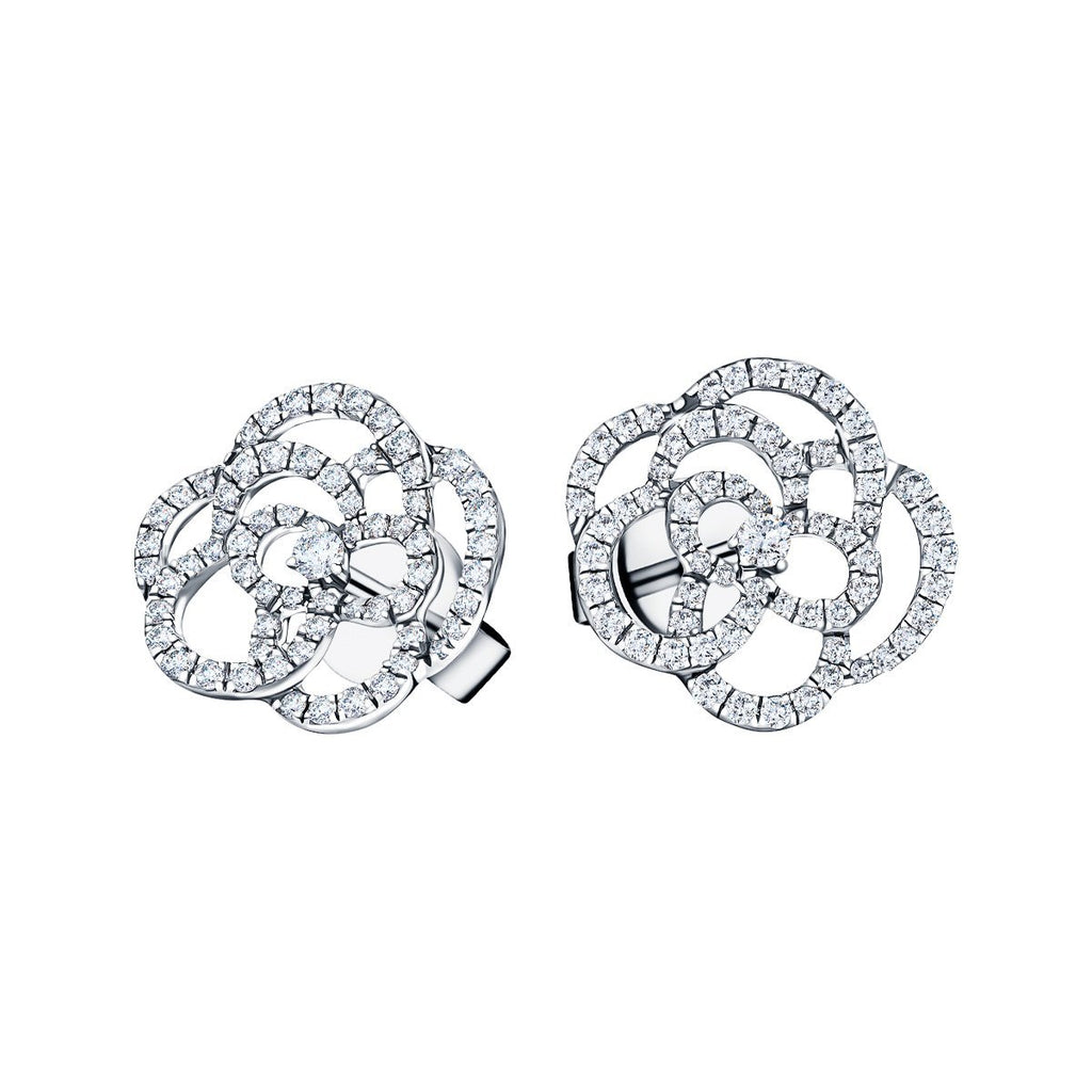 Flower Diamond Earrings 0.70ct G/SI Quality 18k White Gold 13.5mm - All Diamond