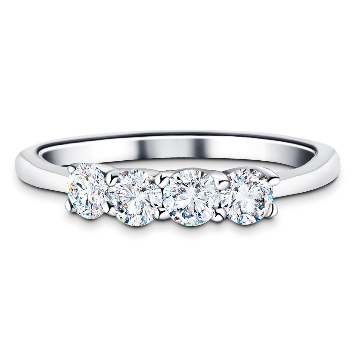 Four Stone Round Diamond Ring with 0.45ct G/SI in 18k White Gold - All Diamond