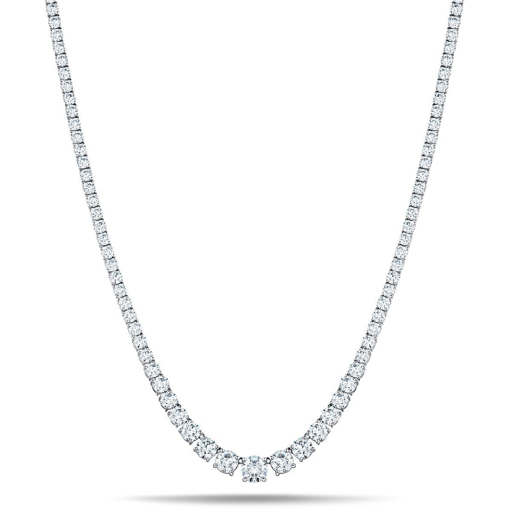 Graduated Diamond Tennis Necklace 7.35ct G/SI Quality 18k White Gold - All Diamond