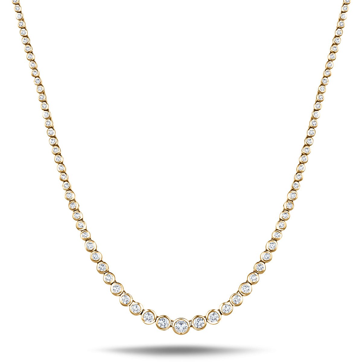 Graduated Rub Over Diamond Tennis Necklace 3.85ct G/SI 18k Yellow Gold - All Diamond