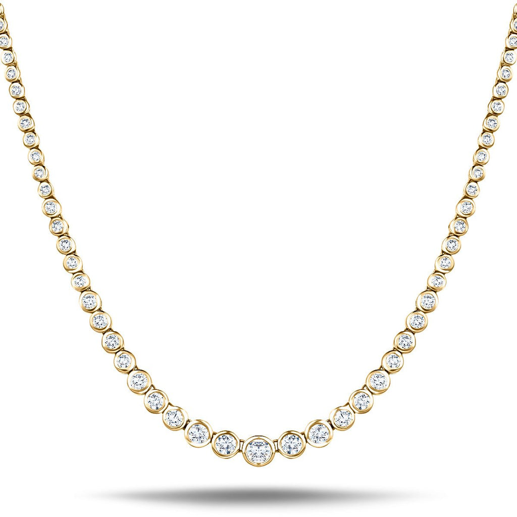 Graduated Rub Over Diamond Tennis Necklace 3.85ct G/SI 18k Yellow Gold - All Diamond