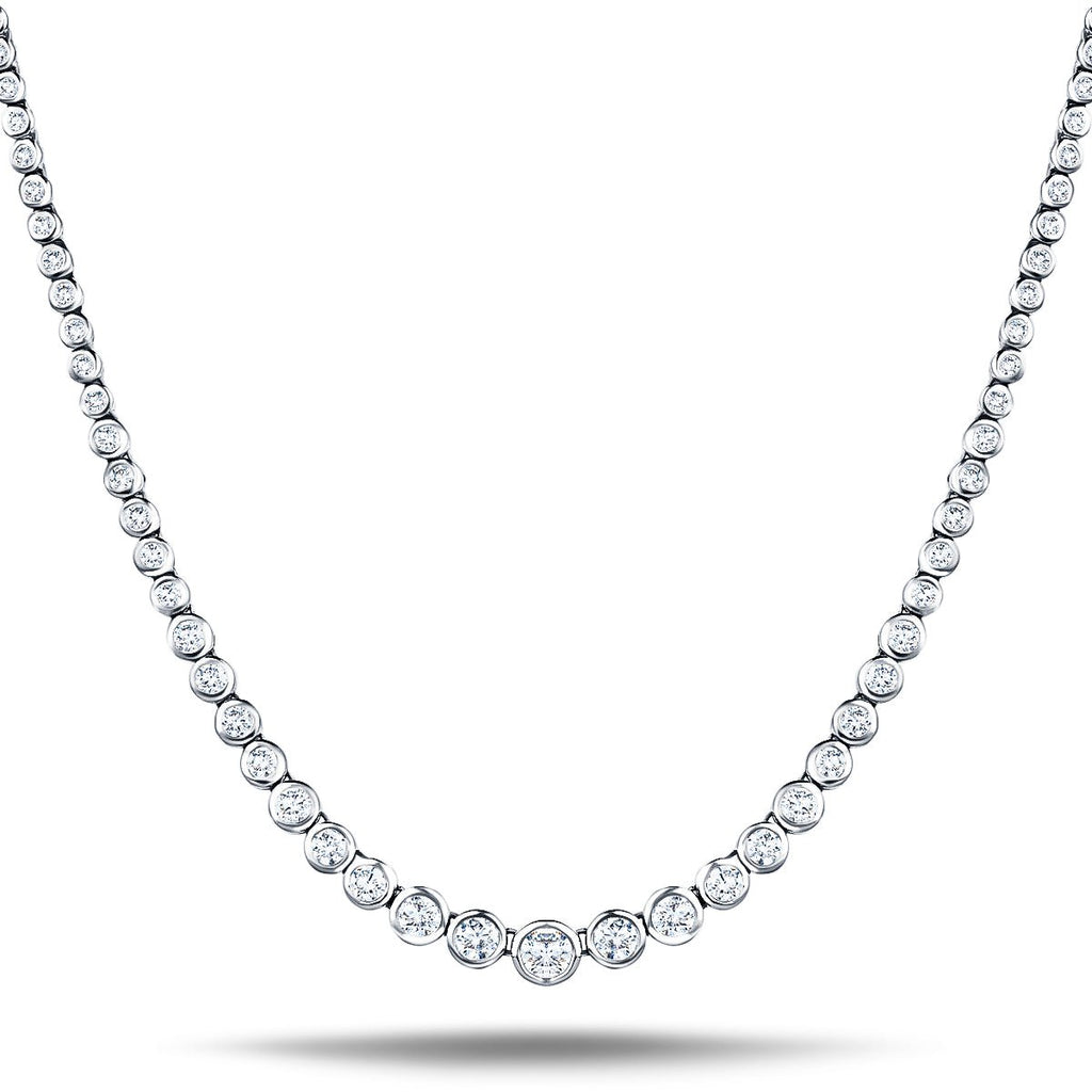 Graduated Rub Over Diamond Tennis Necklace 7.80ct G/SI 18k White Gold - All Diamond