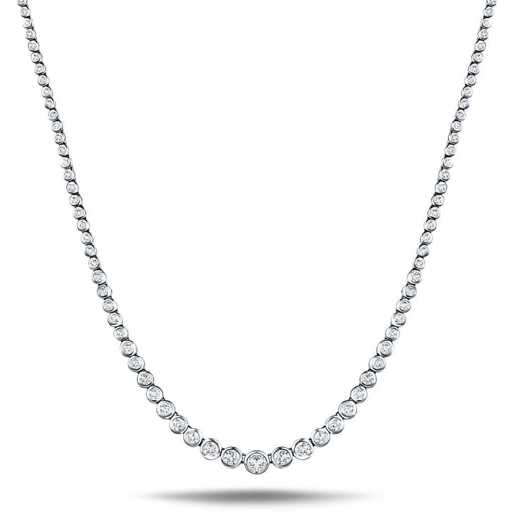 Graduated Rub Over Diamond Tennis Necklace 7.80ct G/SI 18k White Gold - All Diamond