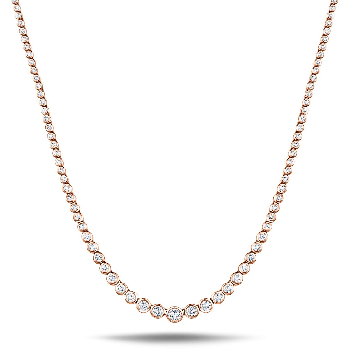 Graduated Rub Over Diamond Tennis Necklace 7.80ct G/SI 18k Yellow Gold - All Diamond