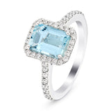 Halo Aquamarine 1.31ct and Diamond 0.38ct Ring in 18K White Gold - All Diamond