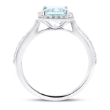 Halo Aquamarine 1.31ct and Diamond 0.38ct Ring in 18K White Gold - All Diamond