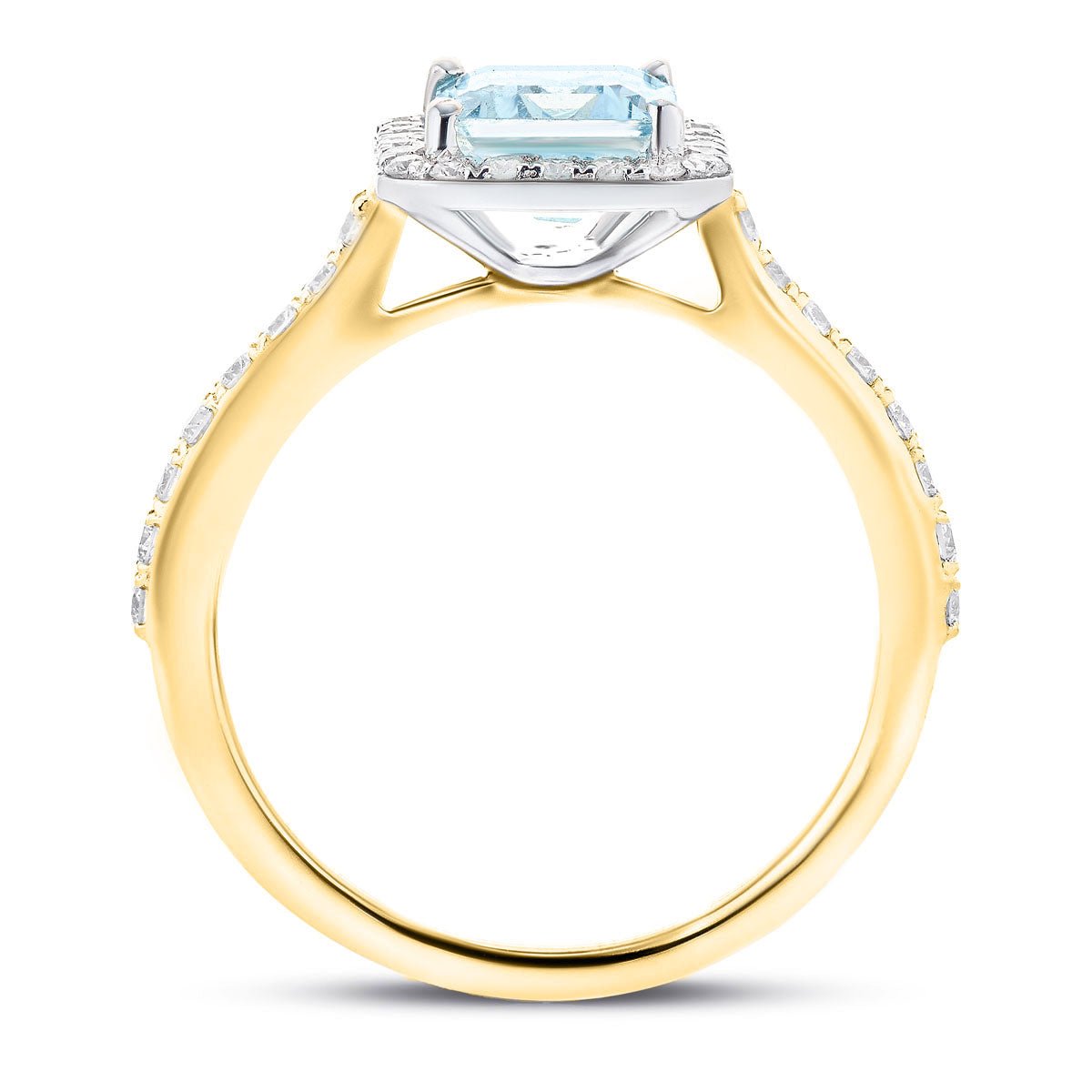 Halo Aquamarine 1.31ct and Diamond 0.38ct Ring in 18K Yellow Gold - All Diamond