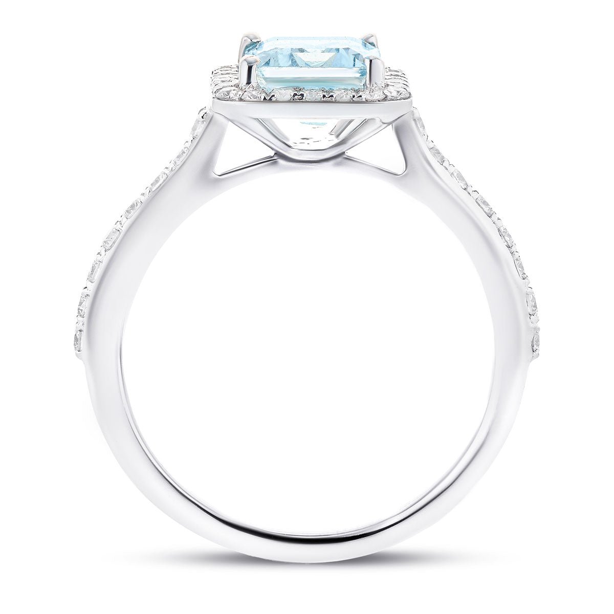 Halo Aquamarine 1.31ct and Diamond 0.38ct Ring in Platinum - All Diamond