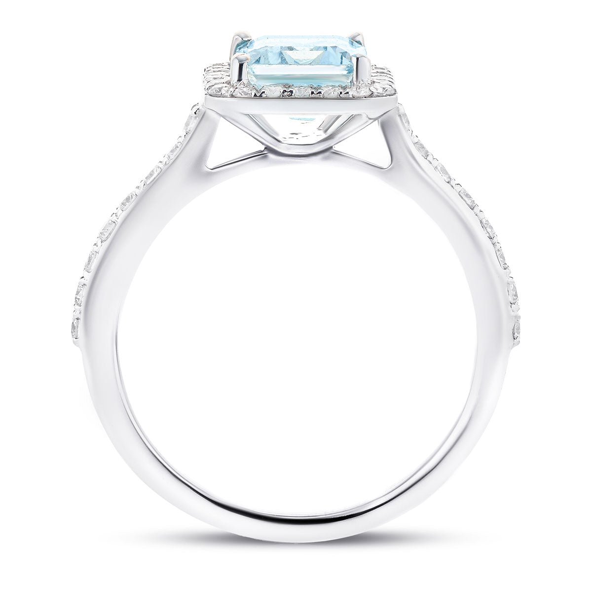 Halo Aquamarine 1.31ct and Diamond 0.38ct Ring in Platinum - All Diamond