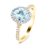 Halo Aquamarine 1.34ct and Diamond 0.34ct Ring in 18K Yellow Gold - All Diamond