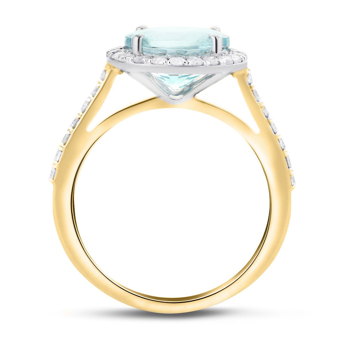 Halo Aquamarine 2.39ct and Diamond 0.43ct Ring in 18K Yellow Gold - All Diamond