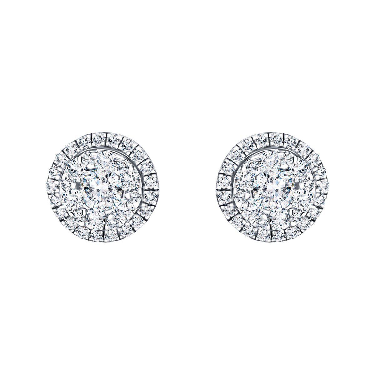 Halo Cluster Diamond Round Earrings 0.85ct G/SI in 18k White Gold 9.0mm - All Diamond