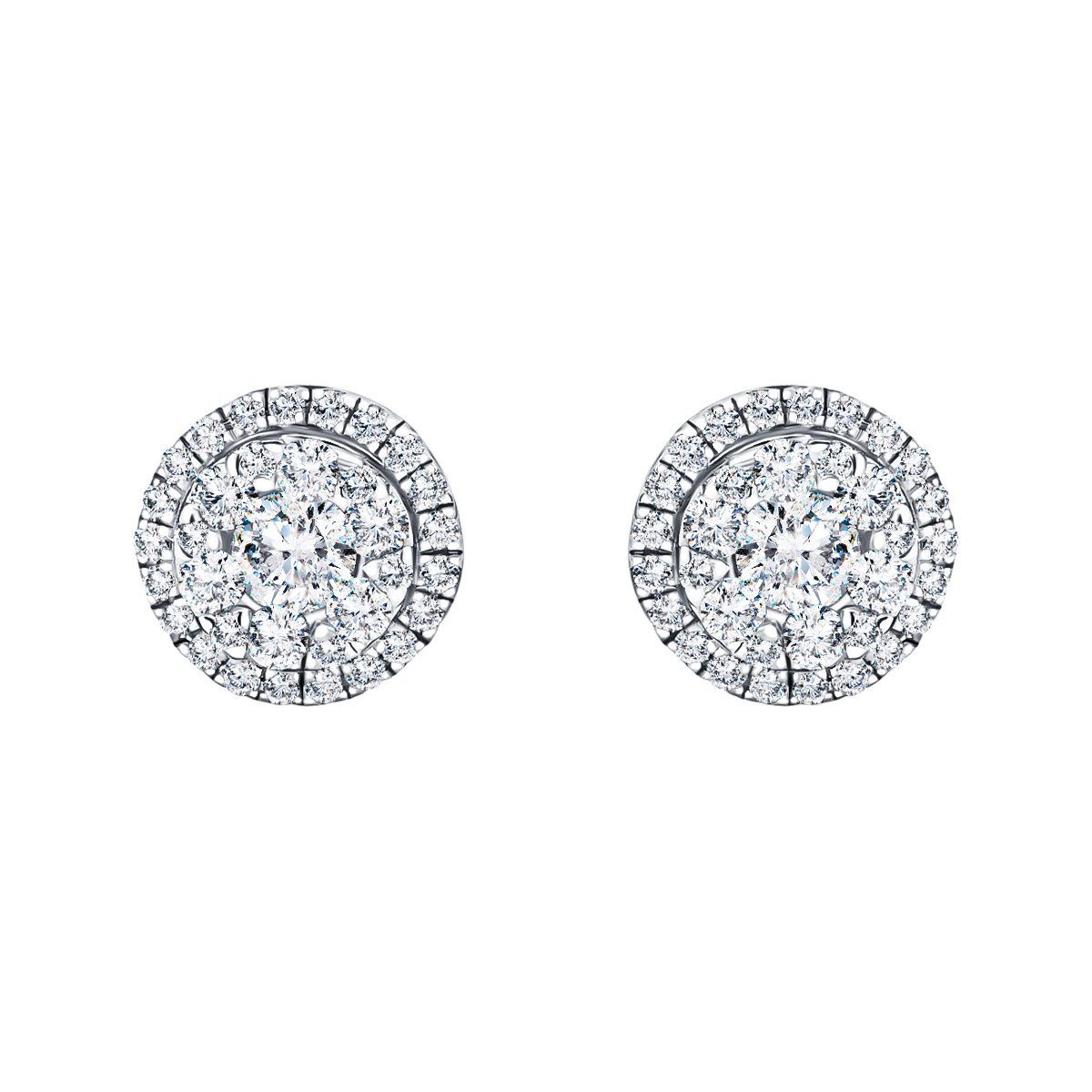 Halo Cluster Diamond Round Earrings 0.85ct G/SI in 18k White Gold 9.0mm - All Diamond