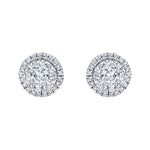 Halo Cluster Diamond Round Earrings 0.85ct G/SI in 18k White Gold 9.0mm - All Diamond