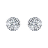 Halo Cluster Diamond Round Earrings 0.85ct G/SI in 18k White Gold 9.0mm - All Diamond