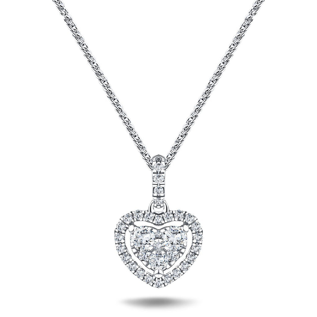 Halo Cluster Heart Necklace 0.40ct G/SI Diamond in 18K White Gold - All Diamond