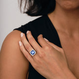 Halo Cushion Tanzanite 5.37ct and Diamond 1.00ct Ring in 18K White Gold - All Diamond