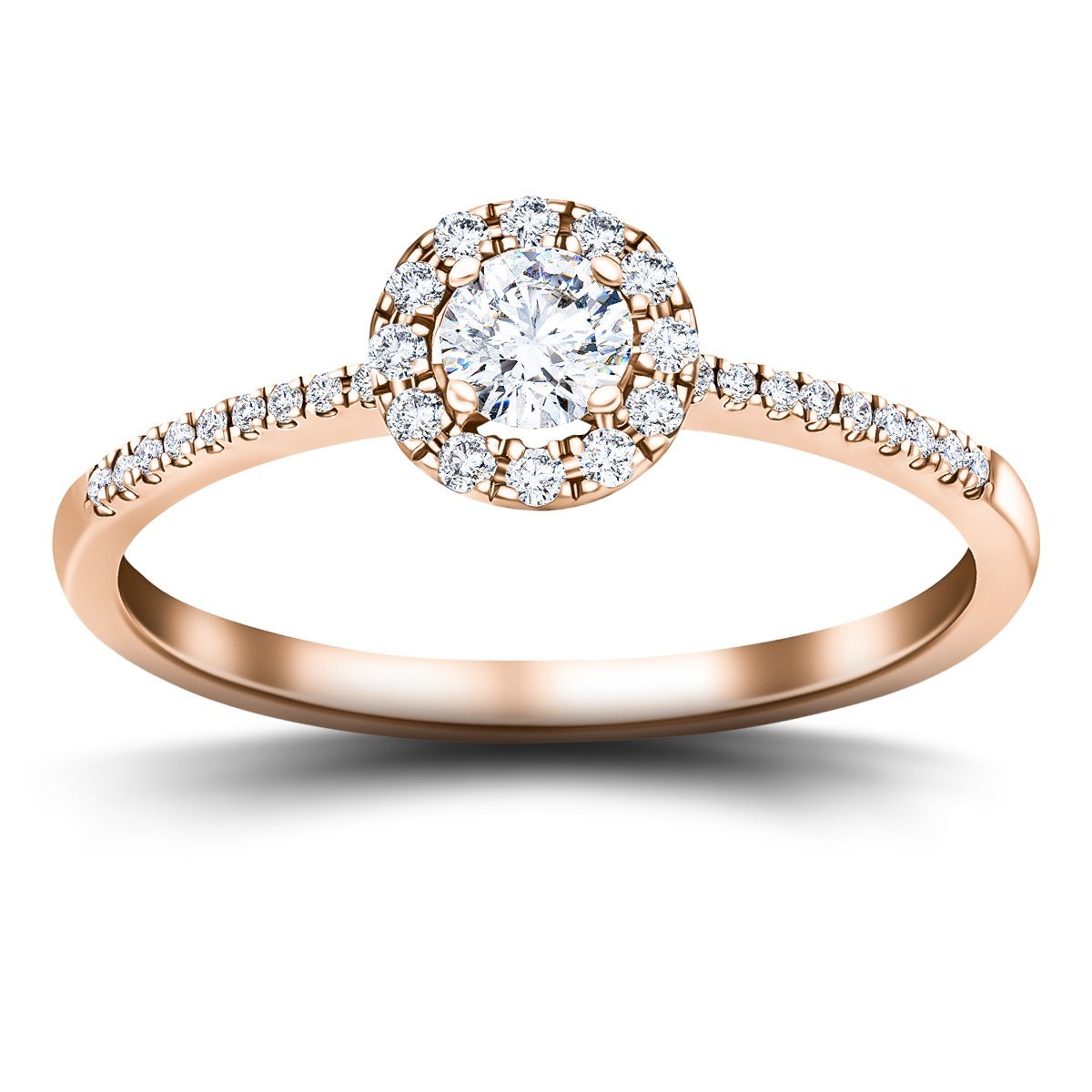 Halo Diamond Engagement Ring Side Stones with 0.35ct in 18k Rose Gold - All Diamond