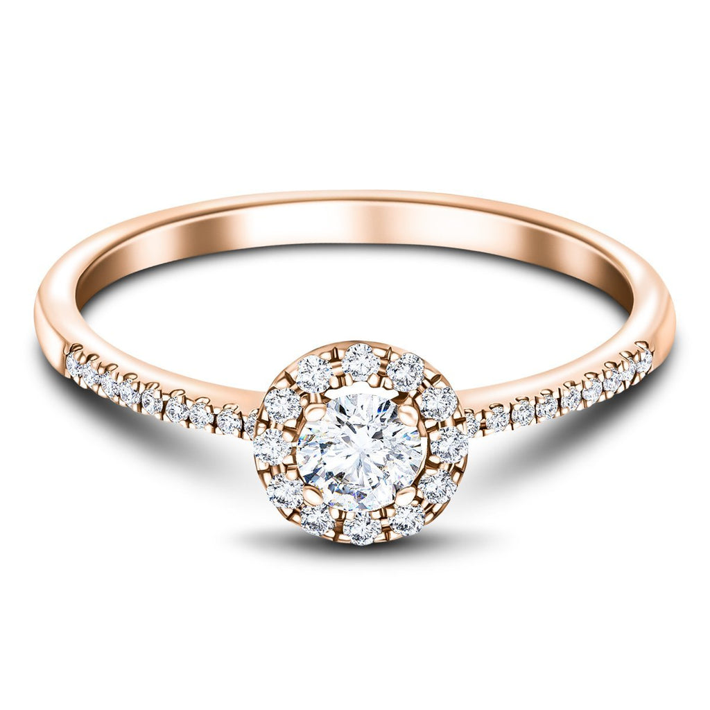 Halo Diamond Engagement Ring Side Stones with 0.35ct in 18k Rose Gold - All Diamond