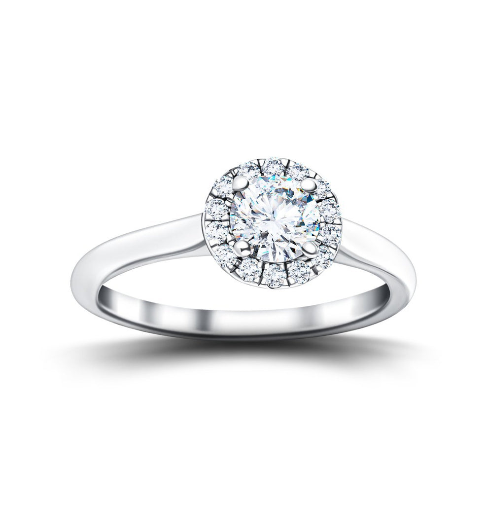 Halo Diamond Engagement Ring with 0.35ct G/SI in 18k White Gold - All Diamond