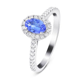 Halo Oval Tanzanite 0.47ct and Diamond 0.27ct Ring in Platinum - All Diamond