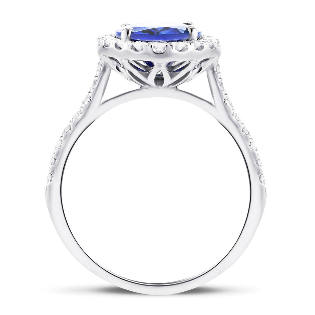 Halo Oval Tanzanite 2.60ct and Diamond 0.59ct Ring in Platinum - All Diamond