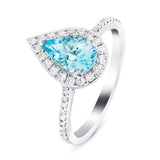 Halo Pear Aquamarine 1.09ct and Diamond 0.33ct Ring in 18K White Gold - All Diamond