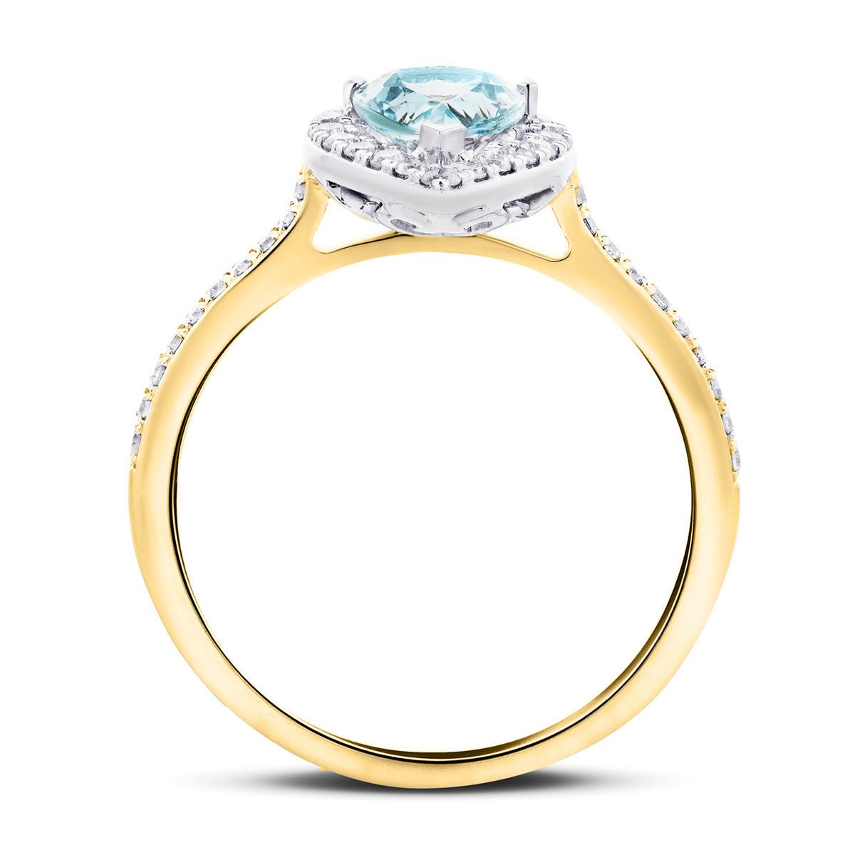 Halo Pear Aquamarine 1.09ct and Diamond 0.33ct Ring in 18K Yellow Gold - All Diamond