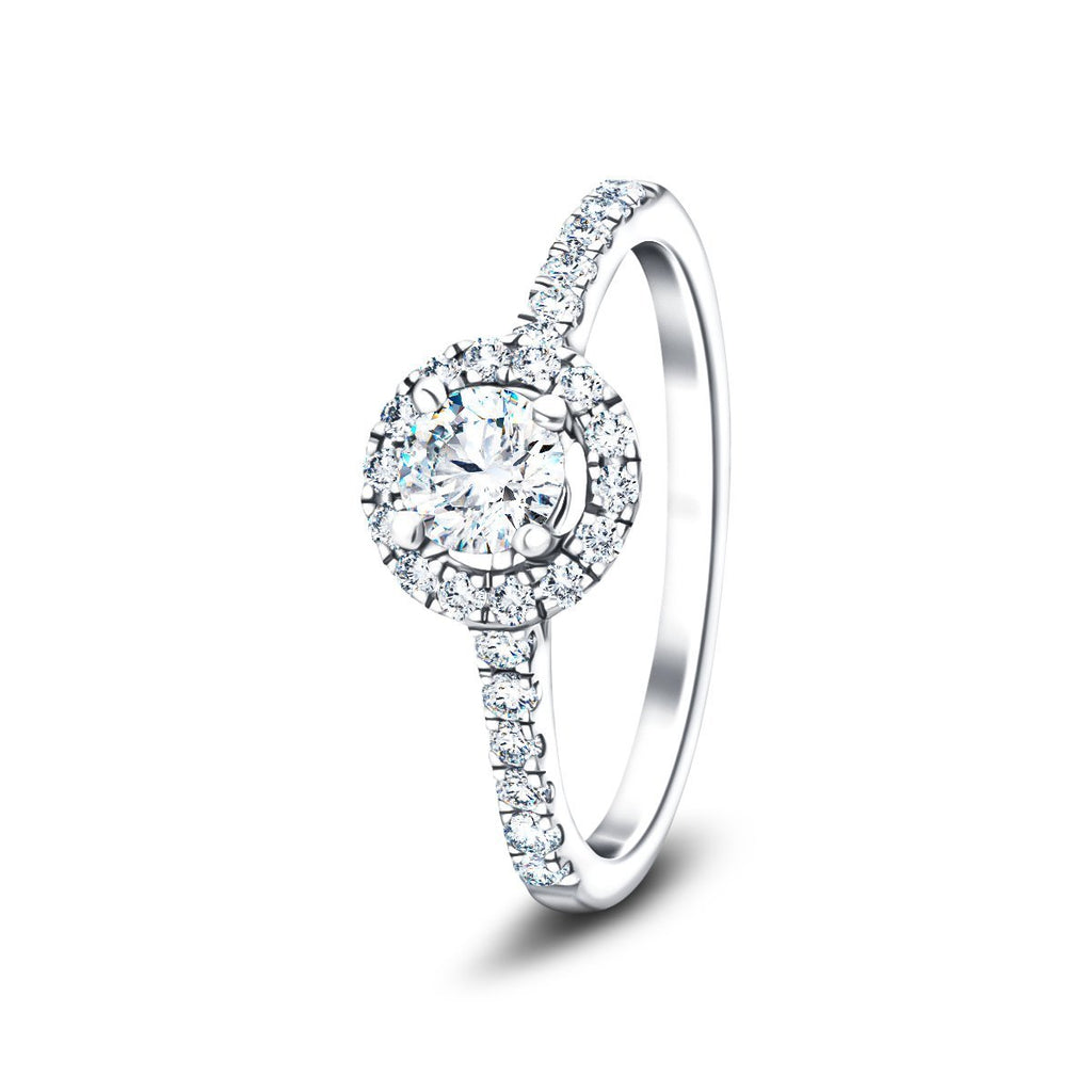 Halo Side Stone Diamond Engagement Ring 0.50ct G/SI 18k White Gold - All Diamond