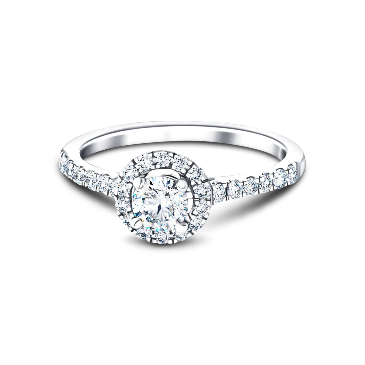 Halo Side Stone Diamond Engagement Ring 0.50ct G/SI 18k White Gold - All Diamond