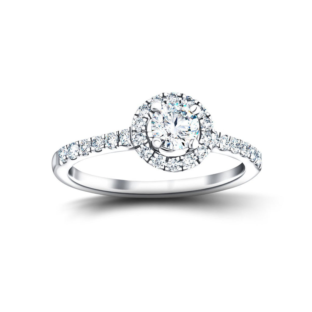 Halo Side Stone Diamond Engagement Ring 0.90ct G/SI 18k White Gold - All Diamond