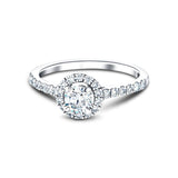 Halo Side Stone Diamond Engagement Ring 0.90ct G/SI 18k White Gold - All Diamond