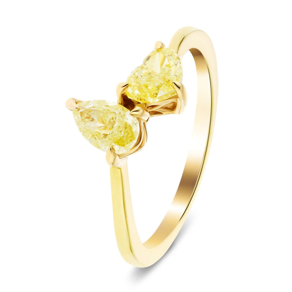 Heart and Pear 0.90ct Yellow Diamond Two Stone Ring in 18k Yellow Gold - All Diamond