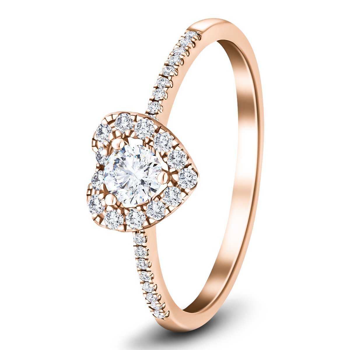 Heart Diamond Engagement Side Stone Ring 0.35ct G/SI 18k Rose Gold - All Diamond