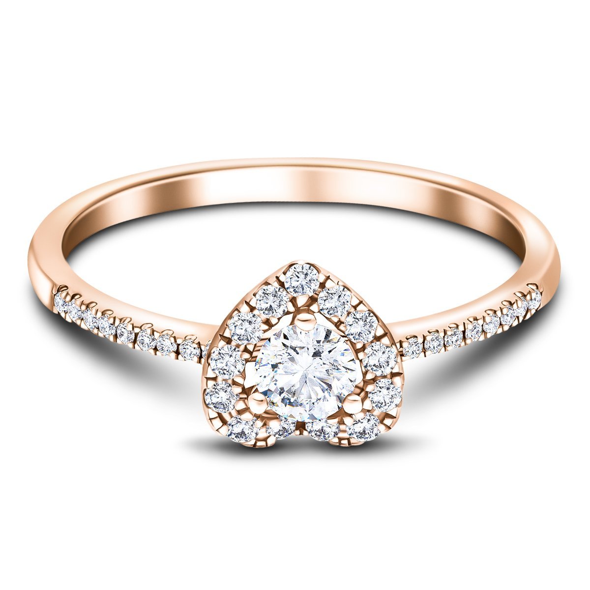 Heart Diamond Engagement Side Stone Ring 0.35ct G/SI 18k Rose Gold - All Diamond