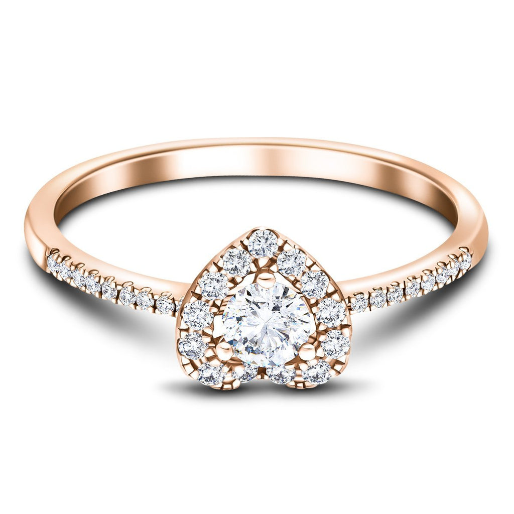 Heart Diamond Engagement Side Stone Ring 0.35ct G/SI 18k Rose Gold - All Diamond