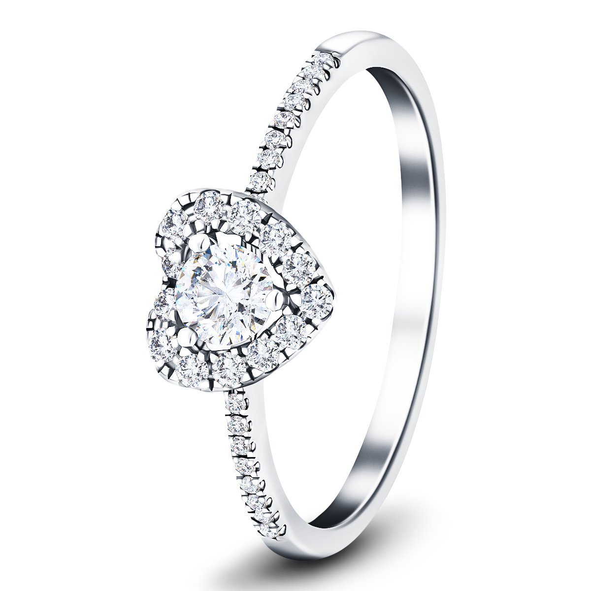 Heart Diamond Engagement Side Stone Ring 0.35ct G/SI 18k White Gold - All Diamond