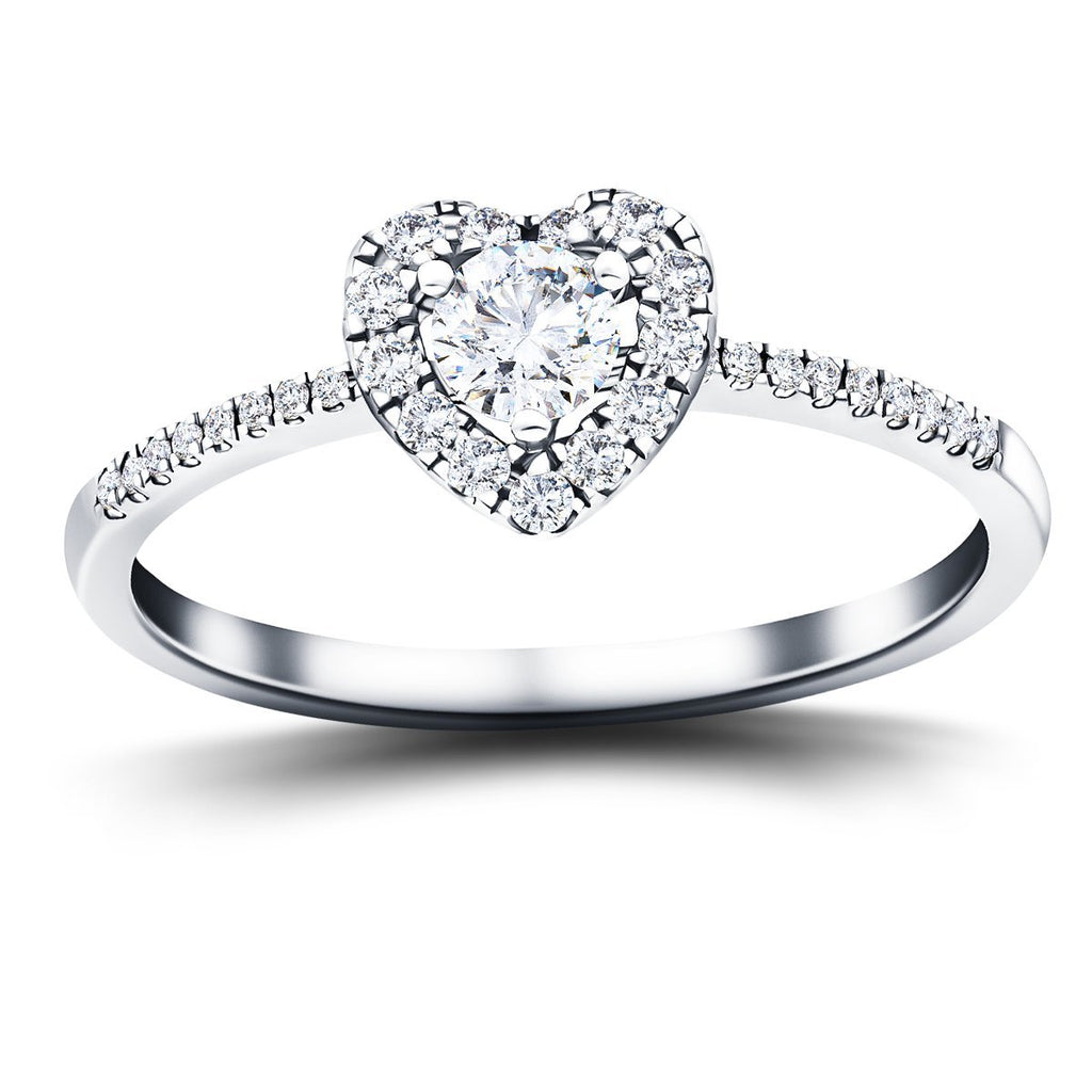 Heart Diamond Engagement Side Stone Ring 0.35ct G/SI 18k White Gold - All Diamond