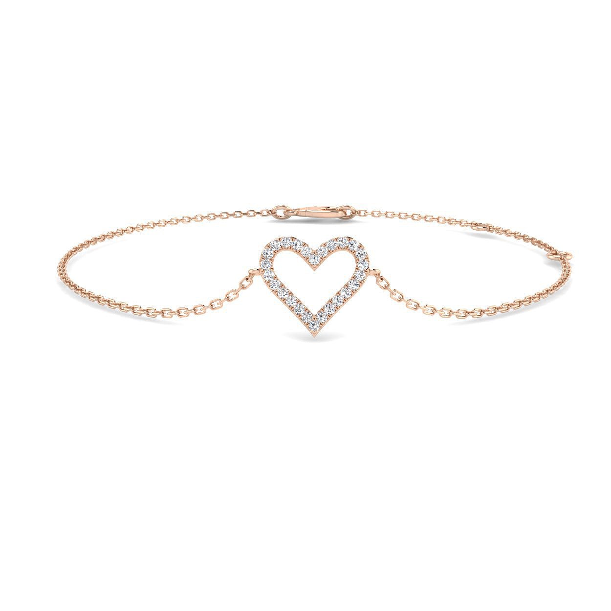 Heart Shape Diamond Bracelet 0.10ct G/SI Quality in 18k Rose Gold - All Diamond