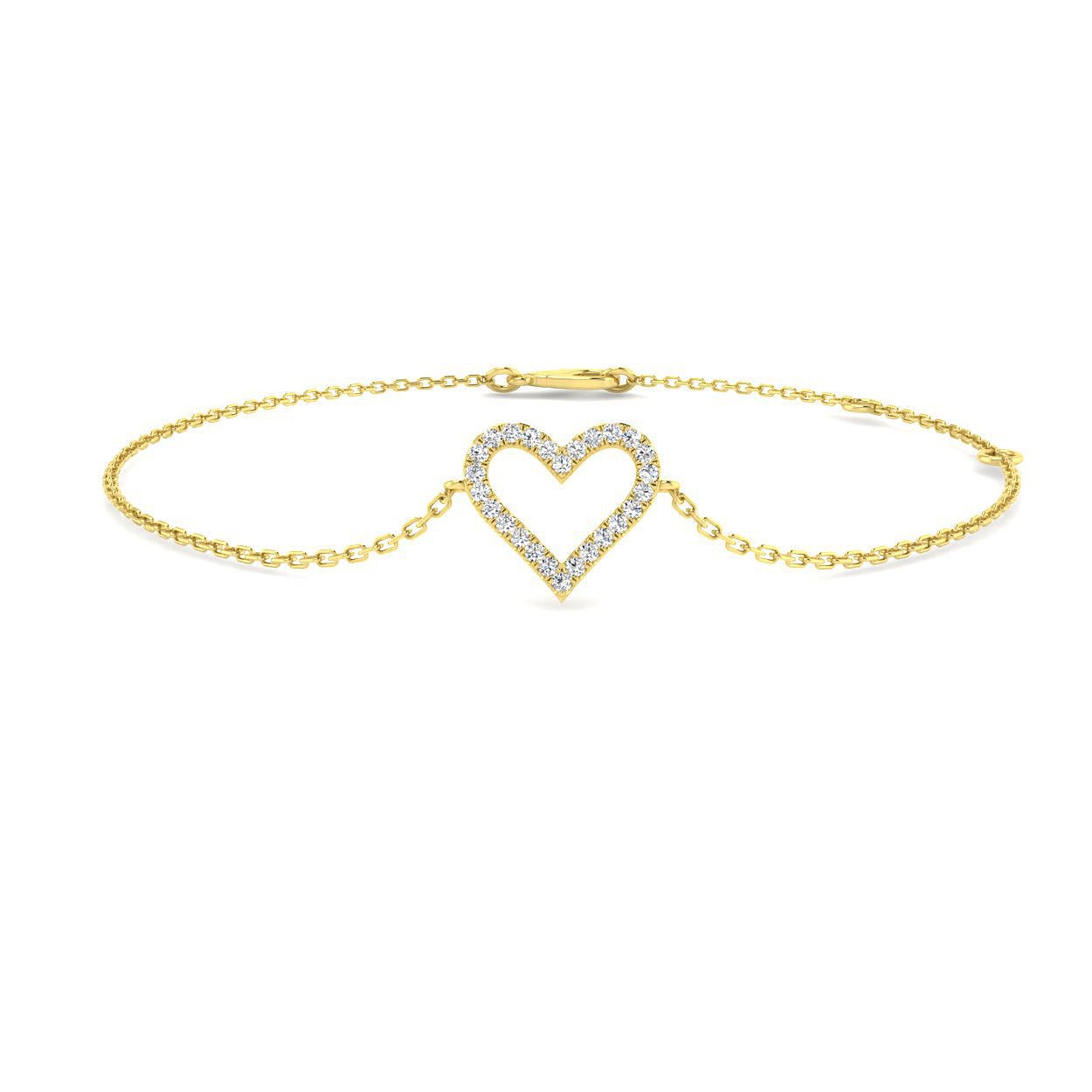 Heart Shape Diamond Bracelet 0.10ct G/SI Quality in 18k Yellow Gold - All Diamond