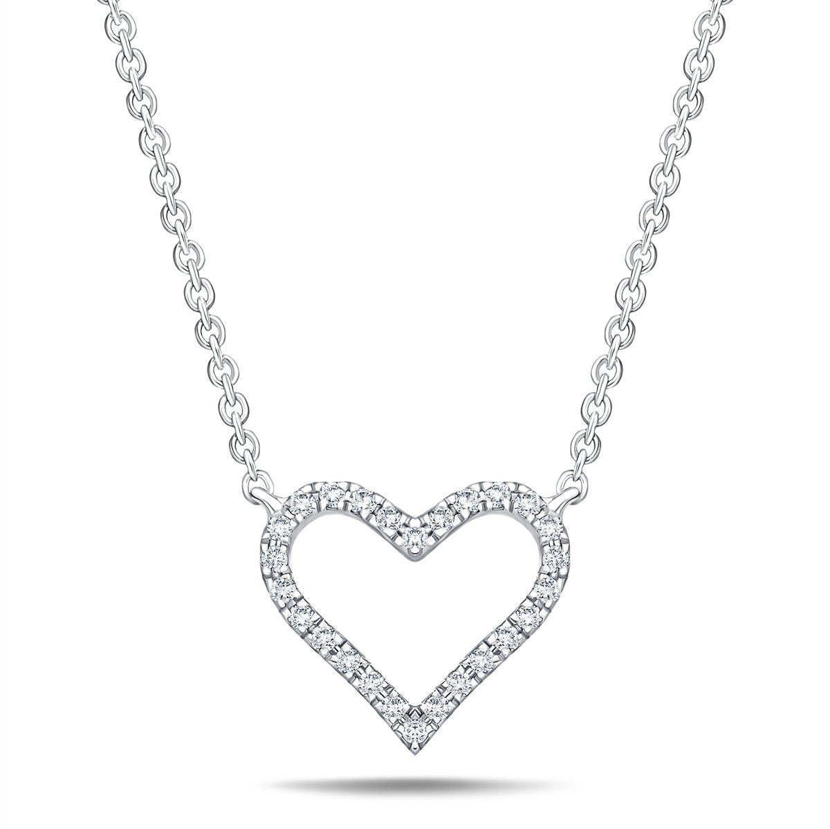 Heart Style Round 0.10ct Diamond Necklace 18K White Gold - All Diamond