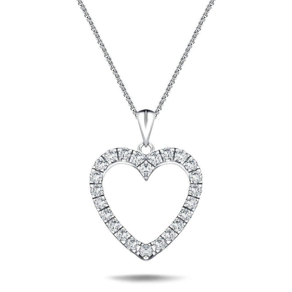 Heart Style Round 0.55ct Diamond Pendant 18K White Gold - All Diamond