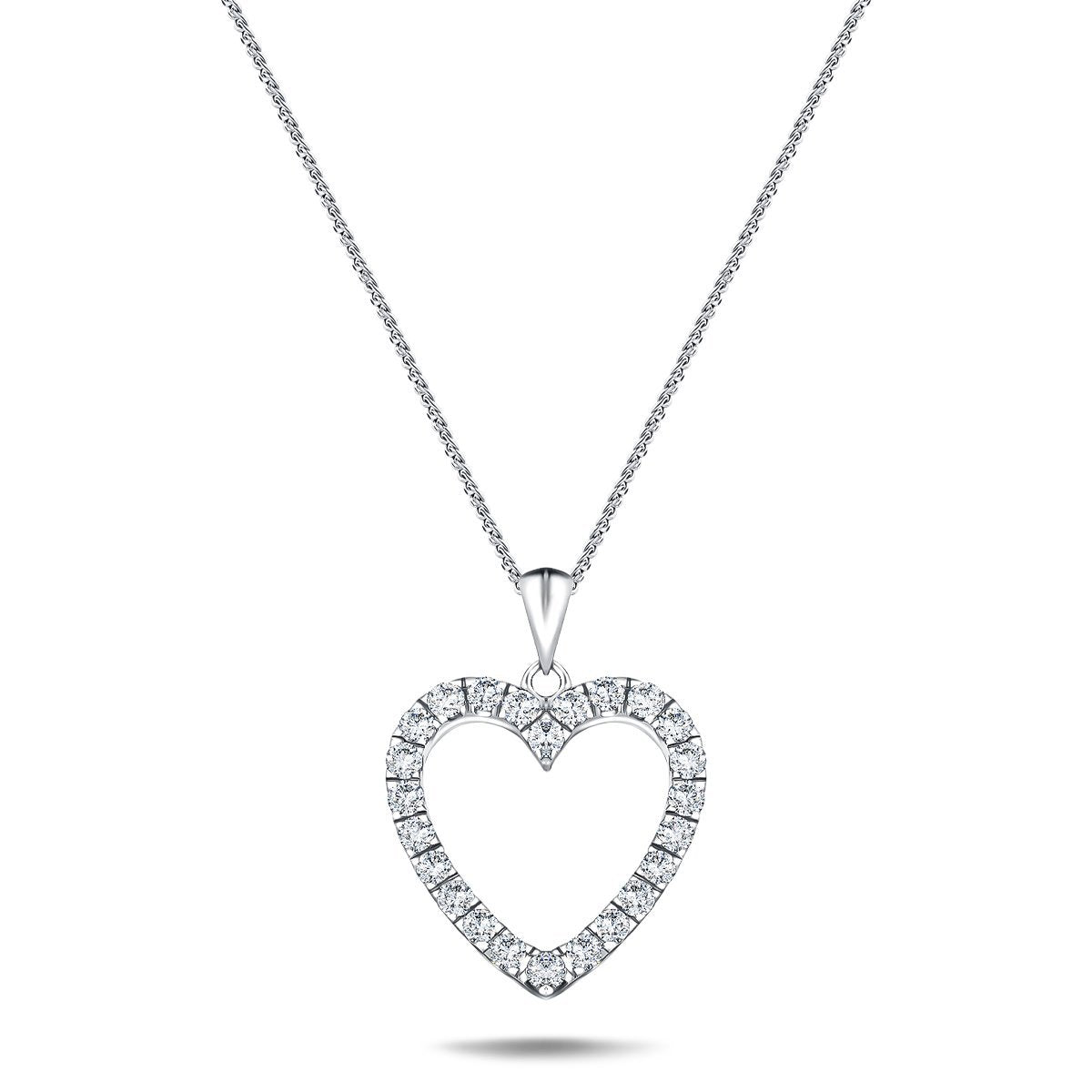 Heart Style Round 0.55ct Diamond Pendant 18K White Gold - All Diamond