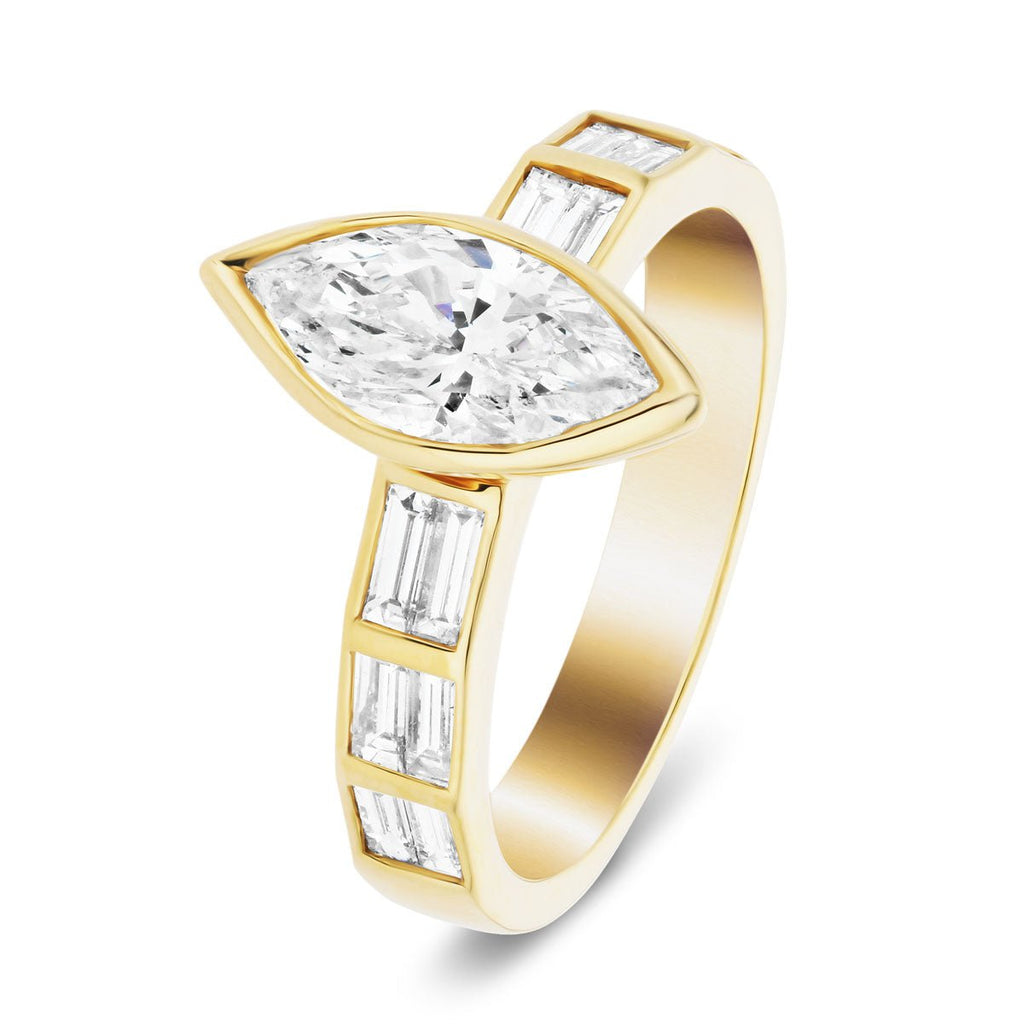 Marquise Diamond Engagement Ring 2.10ct E/VS 18k Yellow Gold - All Diamond