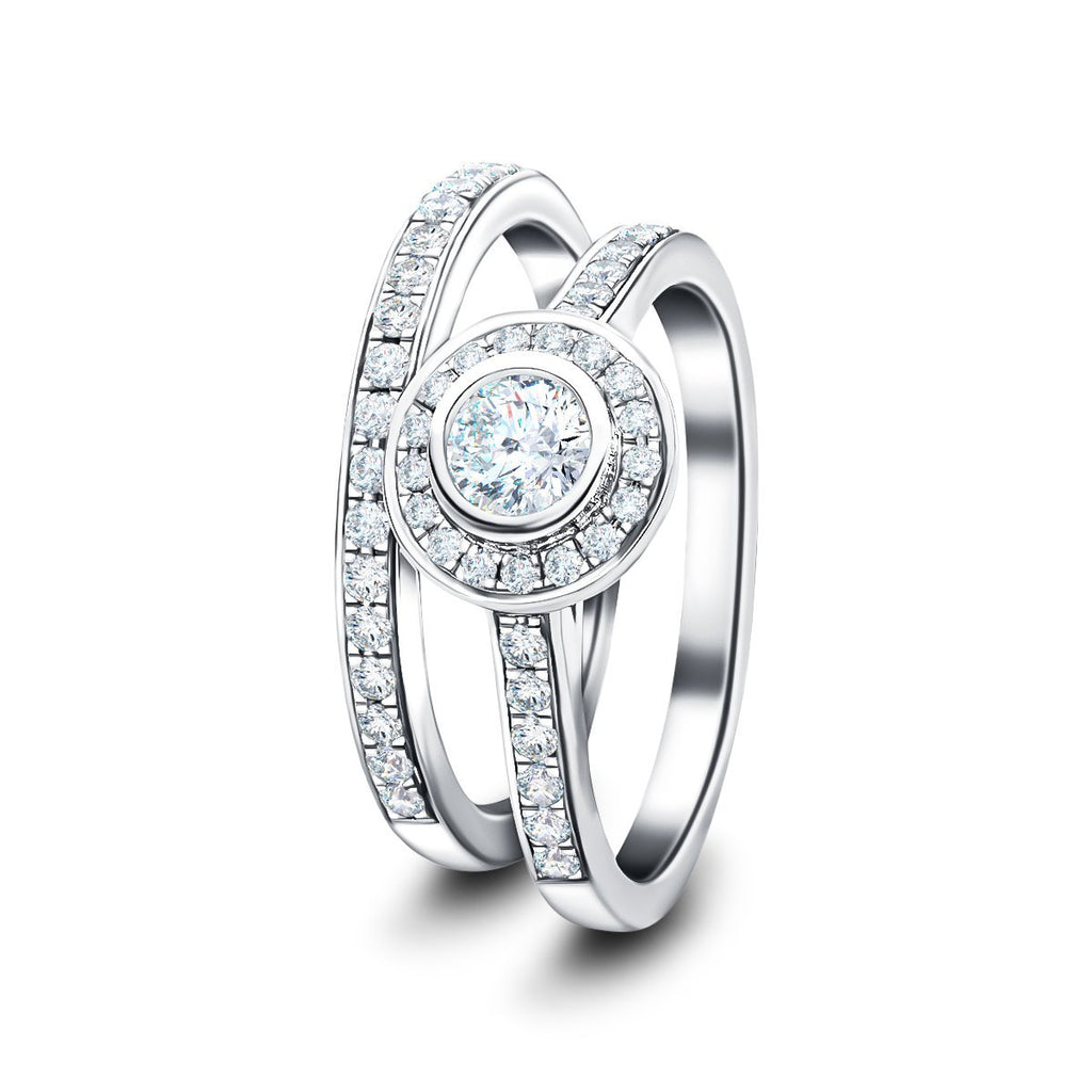 Matching Diamond Engagement & Wedding Ring 0.70ct G/SI 18k White Gold - All Diamond